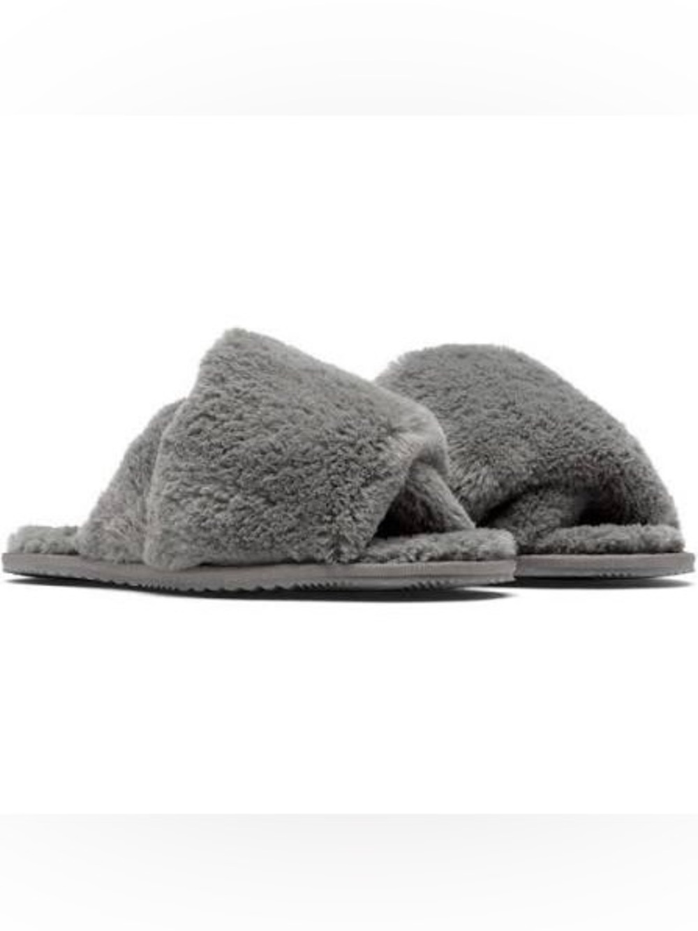 Women's Sorel Mail Run Plush Gray Fuzzy Slide Slippers - Cozy Indoor Comfort
